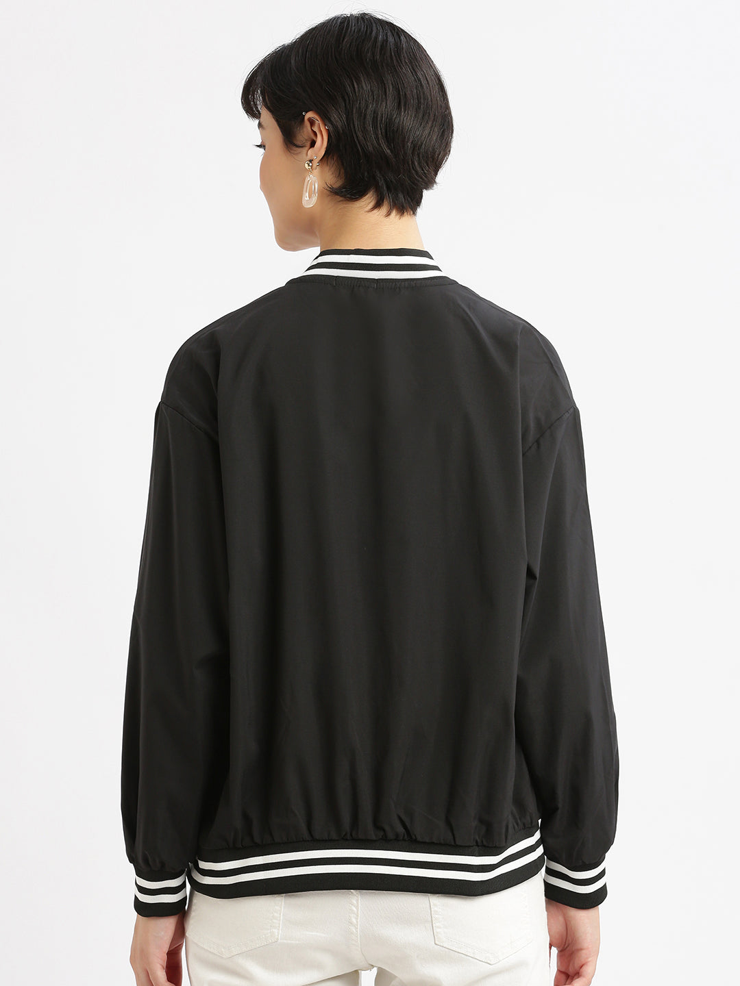 Women's Black Windcheater Crop Bomber Jacket