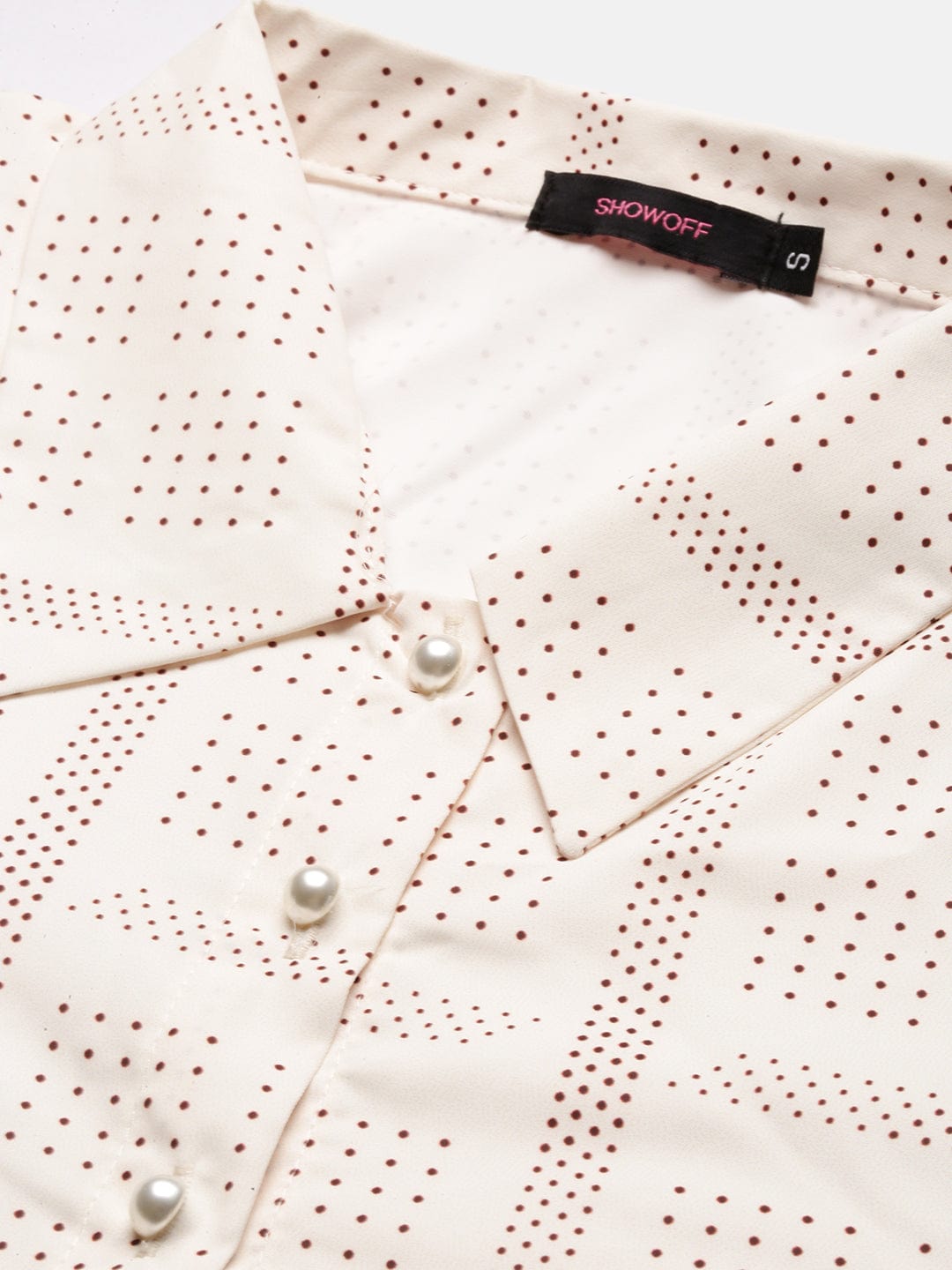 Women's Cream Standard Slim Fit Opaque Printed Casual Shirt