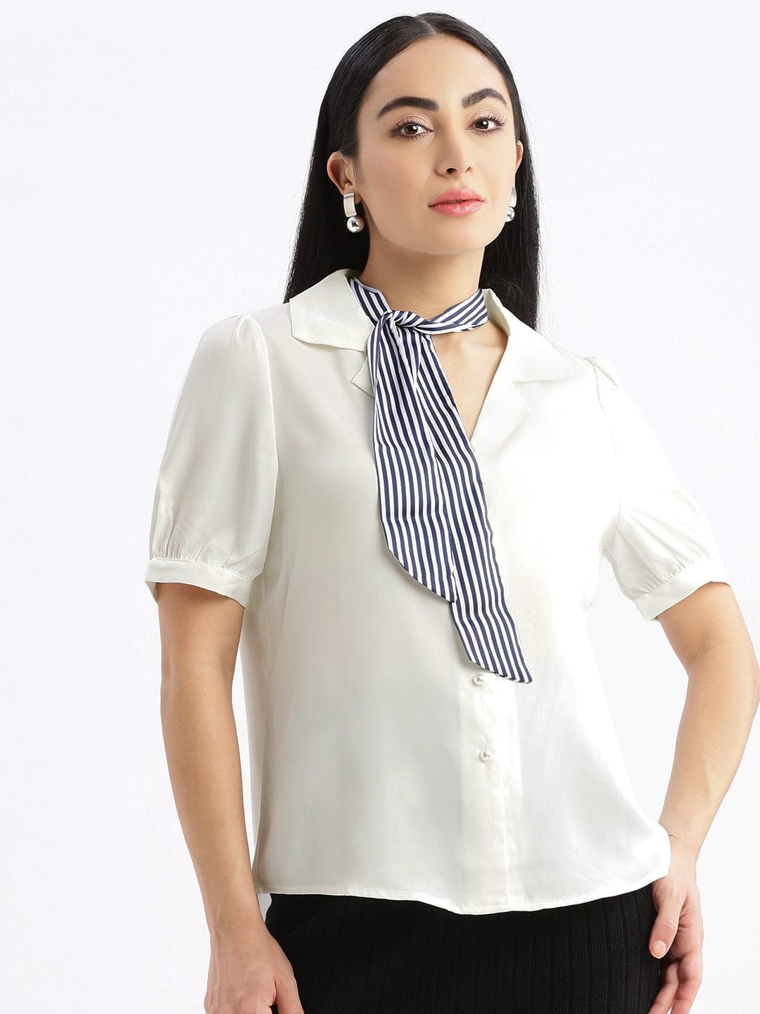 Women's White Standard Slim Fit Opaque Casual Shirt