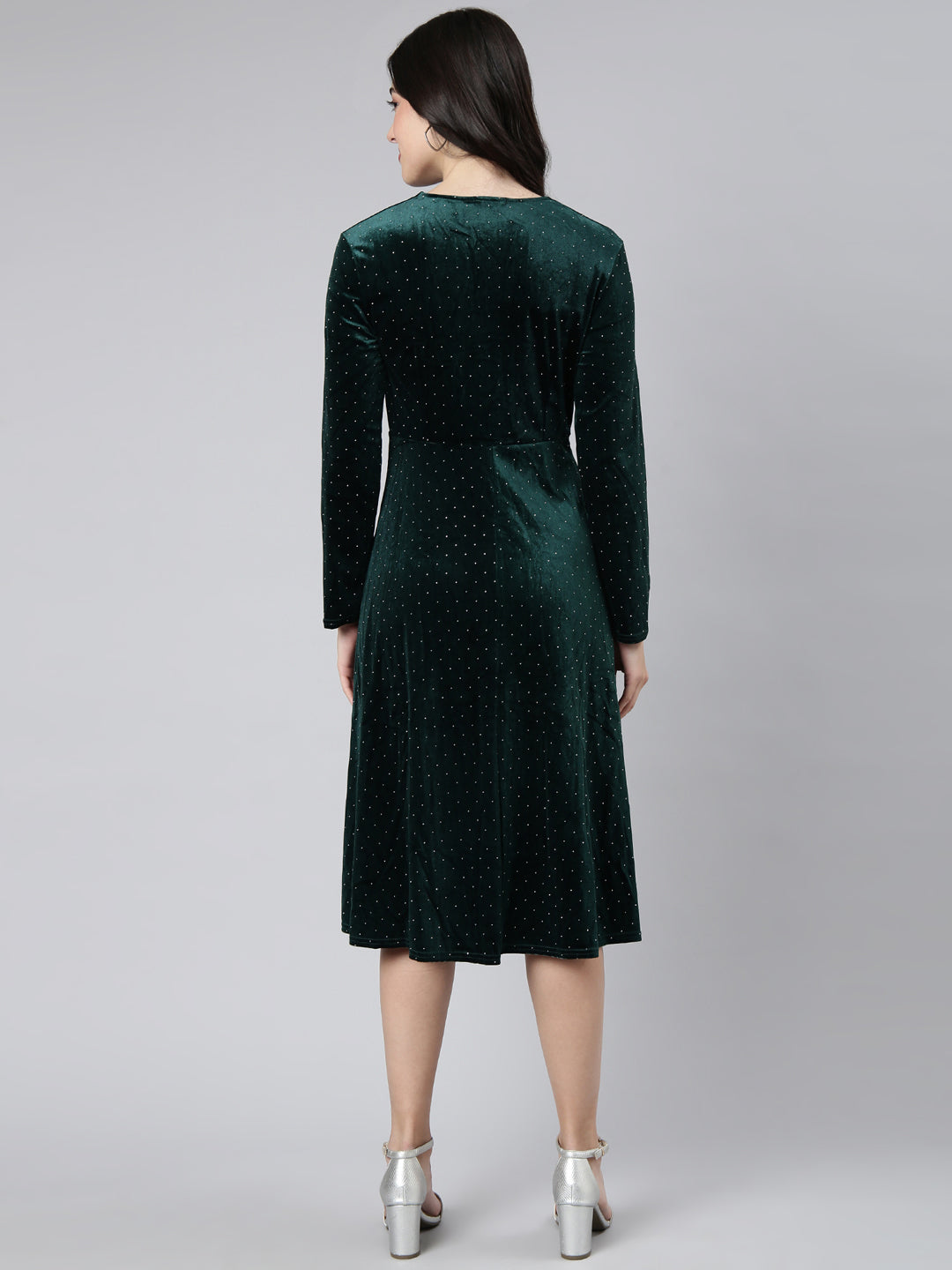 Women's Embellished Green A-Line Dress