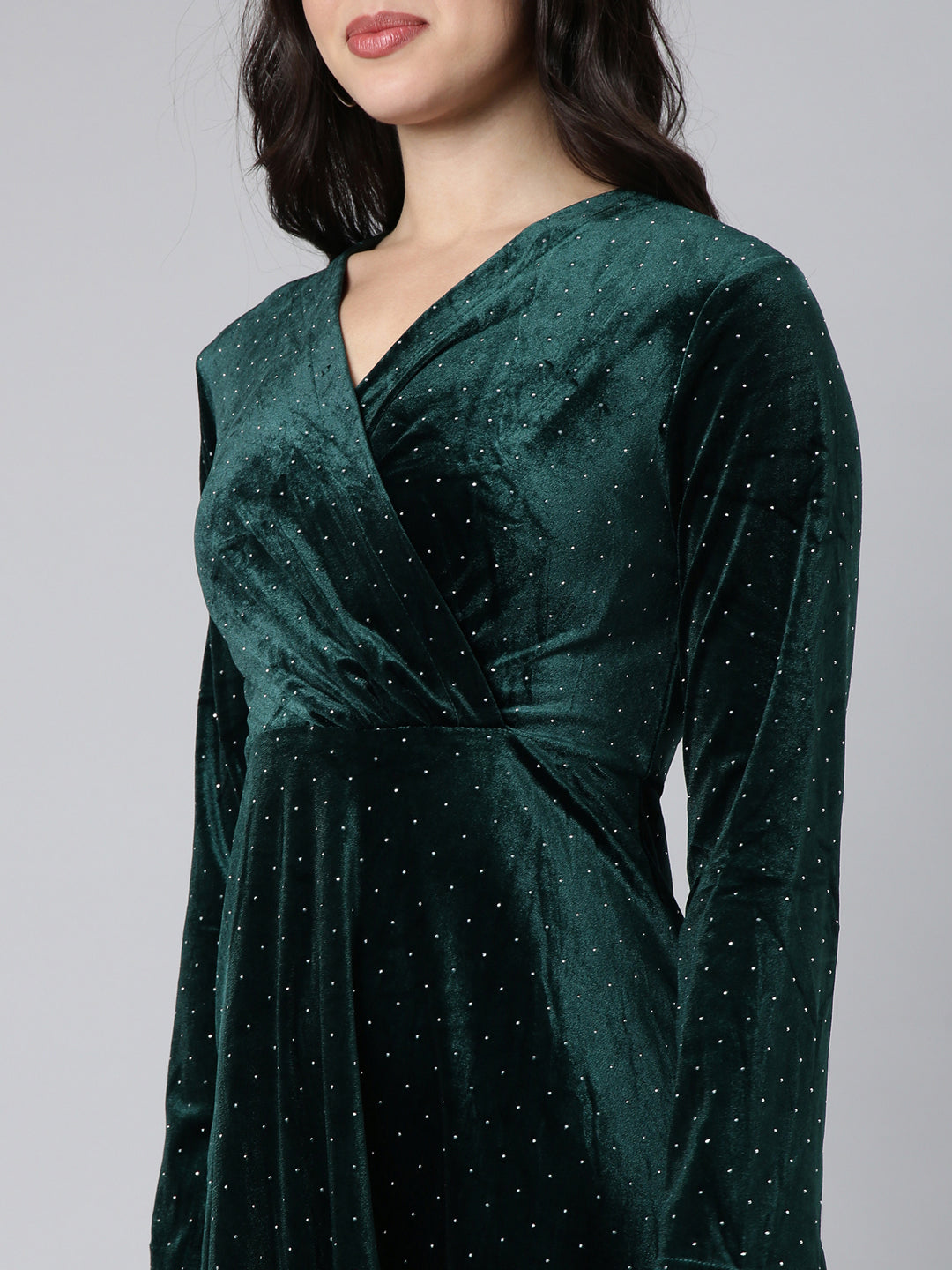 Women's Embellished Green A-Line Dress
