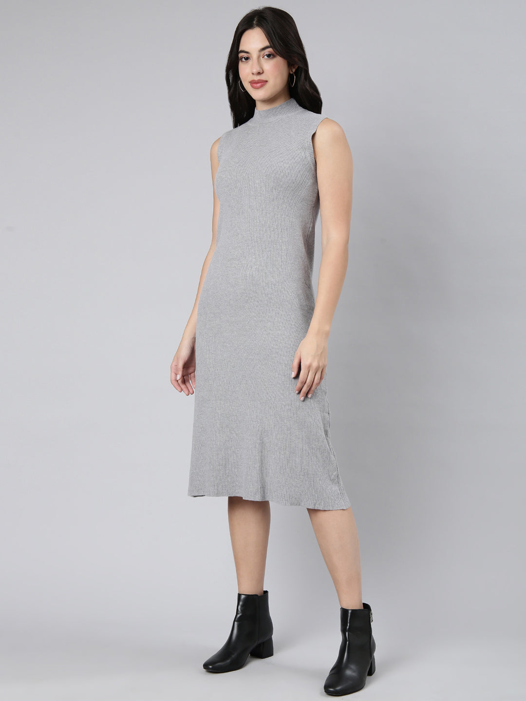 Women's Solid Grey A-Line Dress