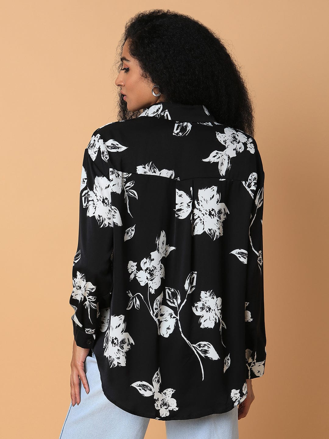 Women's Black Relaxed Floral Opaque Printed Casual Shirt