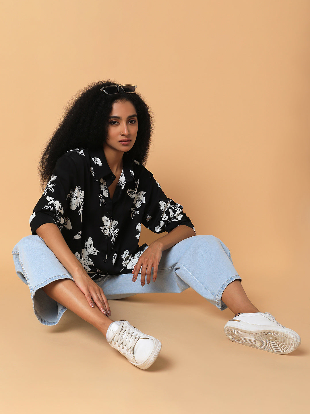 Women's Black Relaxed Floral Opaque Printed Casual Shirt
