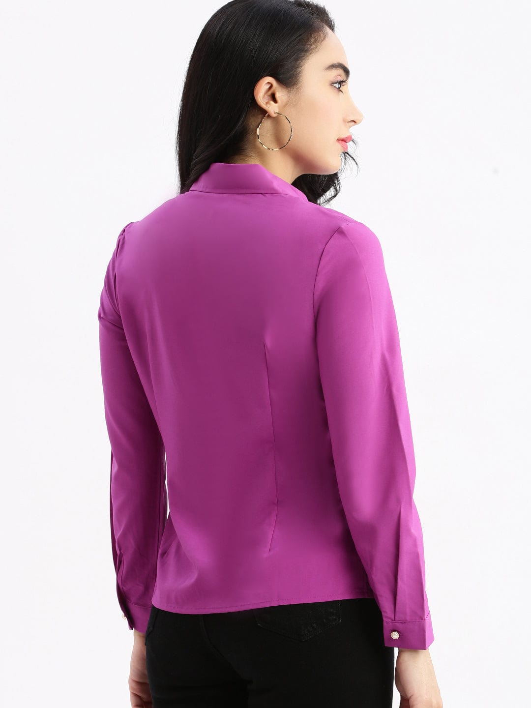 Women's Purple Standard Solid Spread Collar Slim Fit Shirt