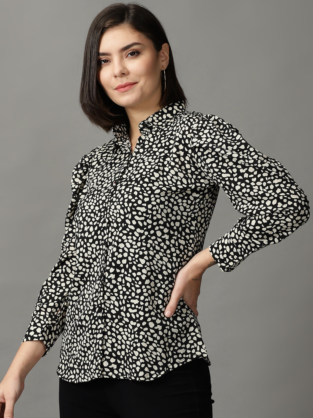 Women's Black Animal Printed Casual Shirt