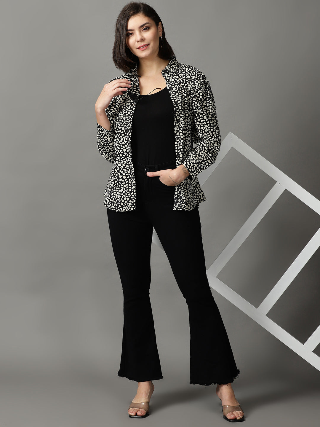 Women's Black Animal Printed Casual Shirt