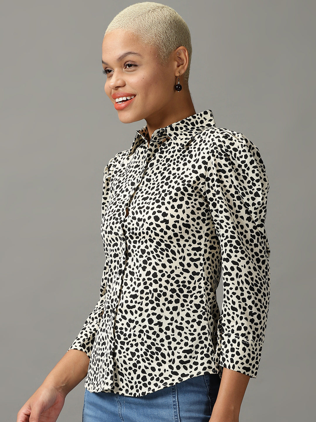 Women's Cream Animal Printed Georgette Casual Shirt
