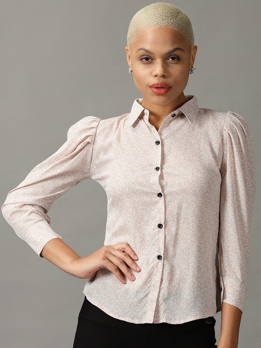 Women's Beige Floral Printed Georgette Casual Shirt