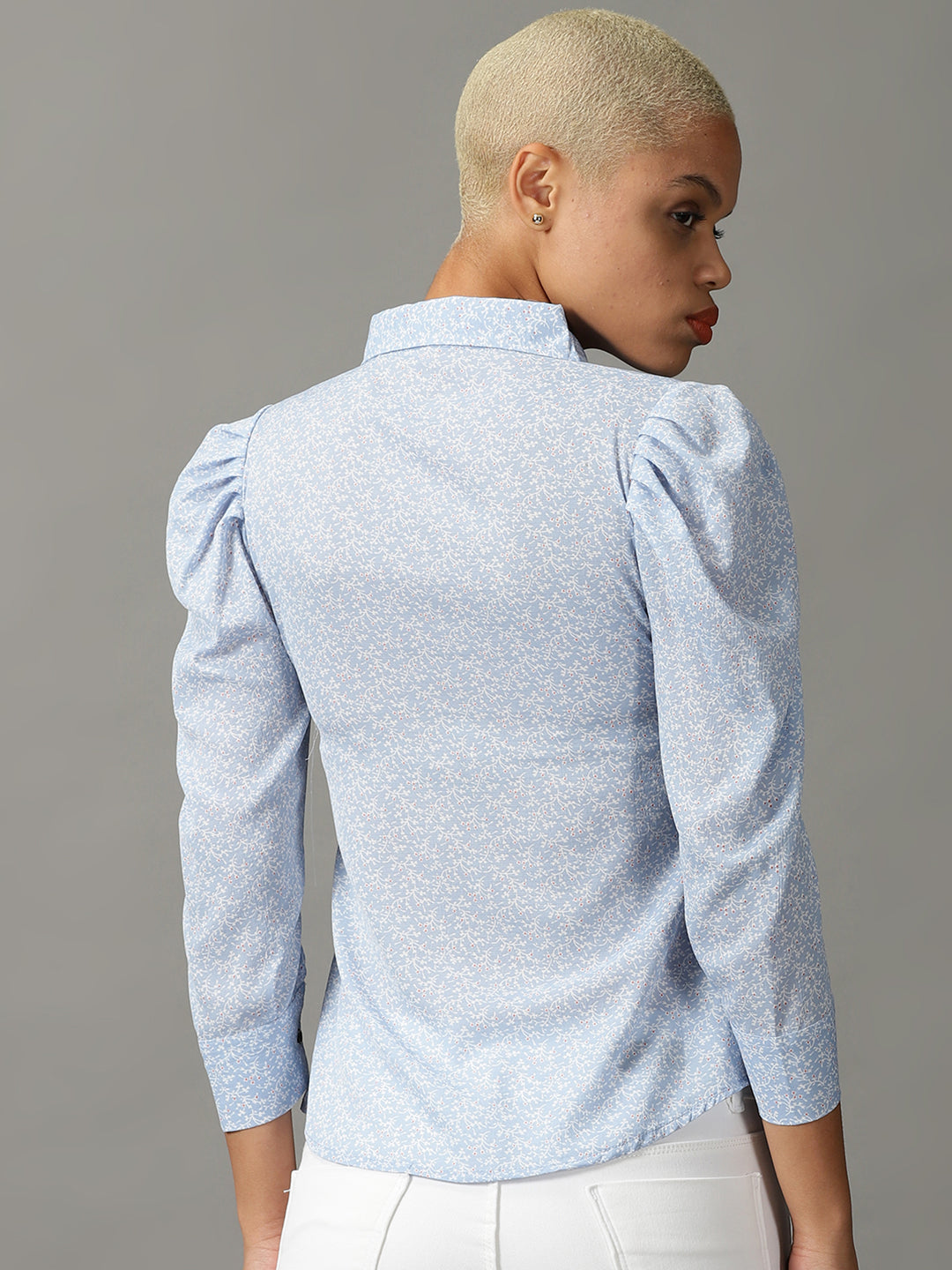 Women's Blue Floral Printed Georgette Casual Shirt