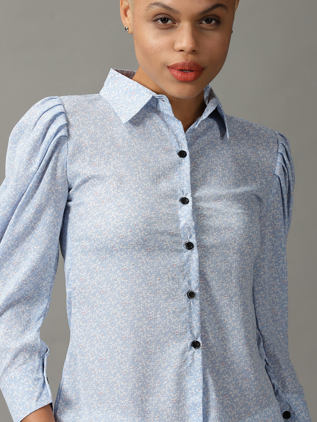 Women's Blue Floral Printed Georgette Casual Shirt
