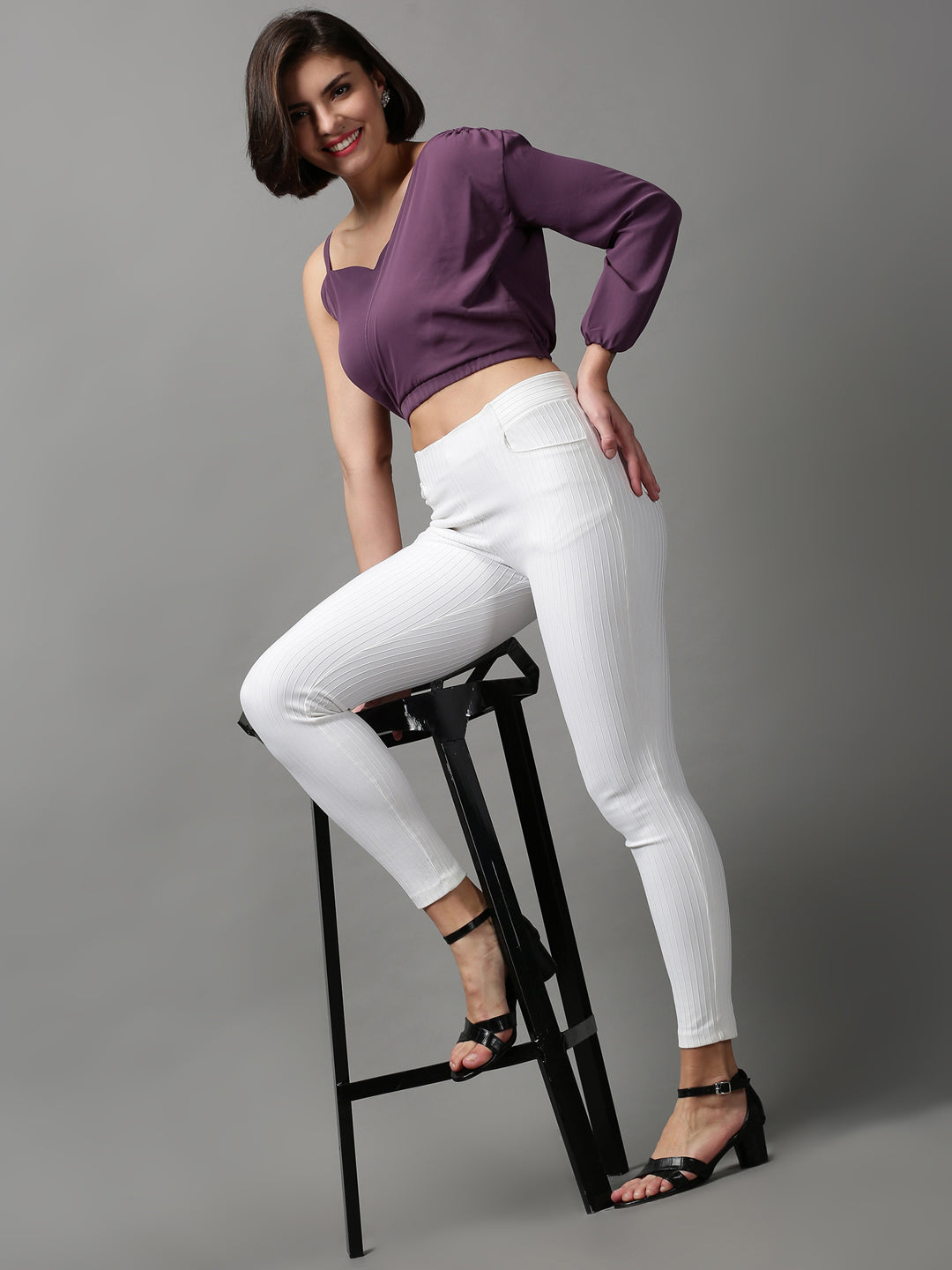 Women's Violet One Shoulder Crepe Wrap Crop Top