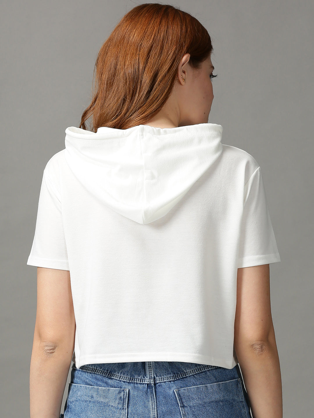 Women's White Boxy Hooded Top