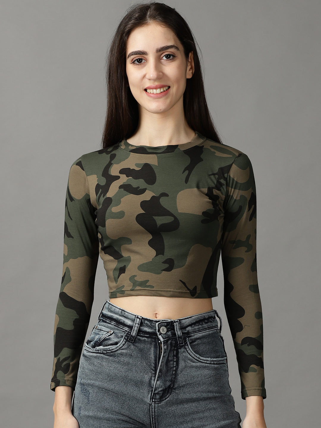 Women's Taupe Print Crop Top