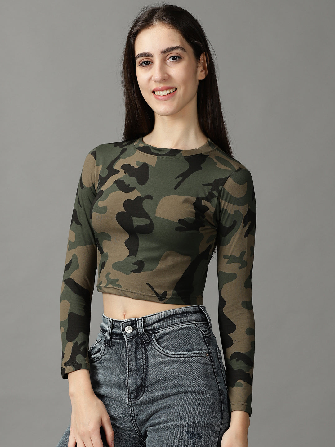 Women's Taupe Print Crop Top