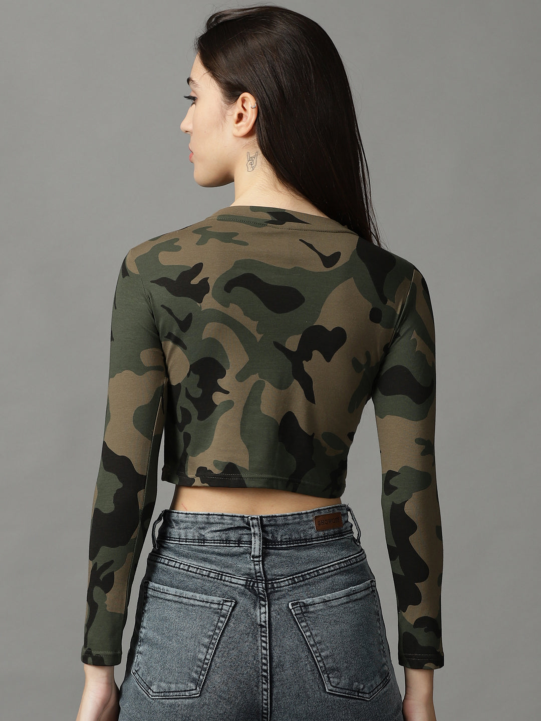 Women's Taupe Print Crop Top