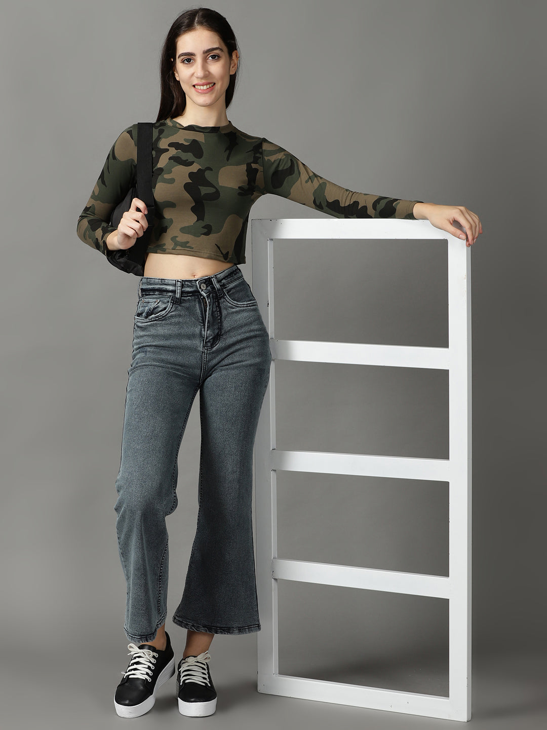 Women's Taupe Print Crop Top