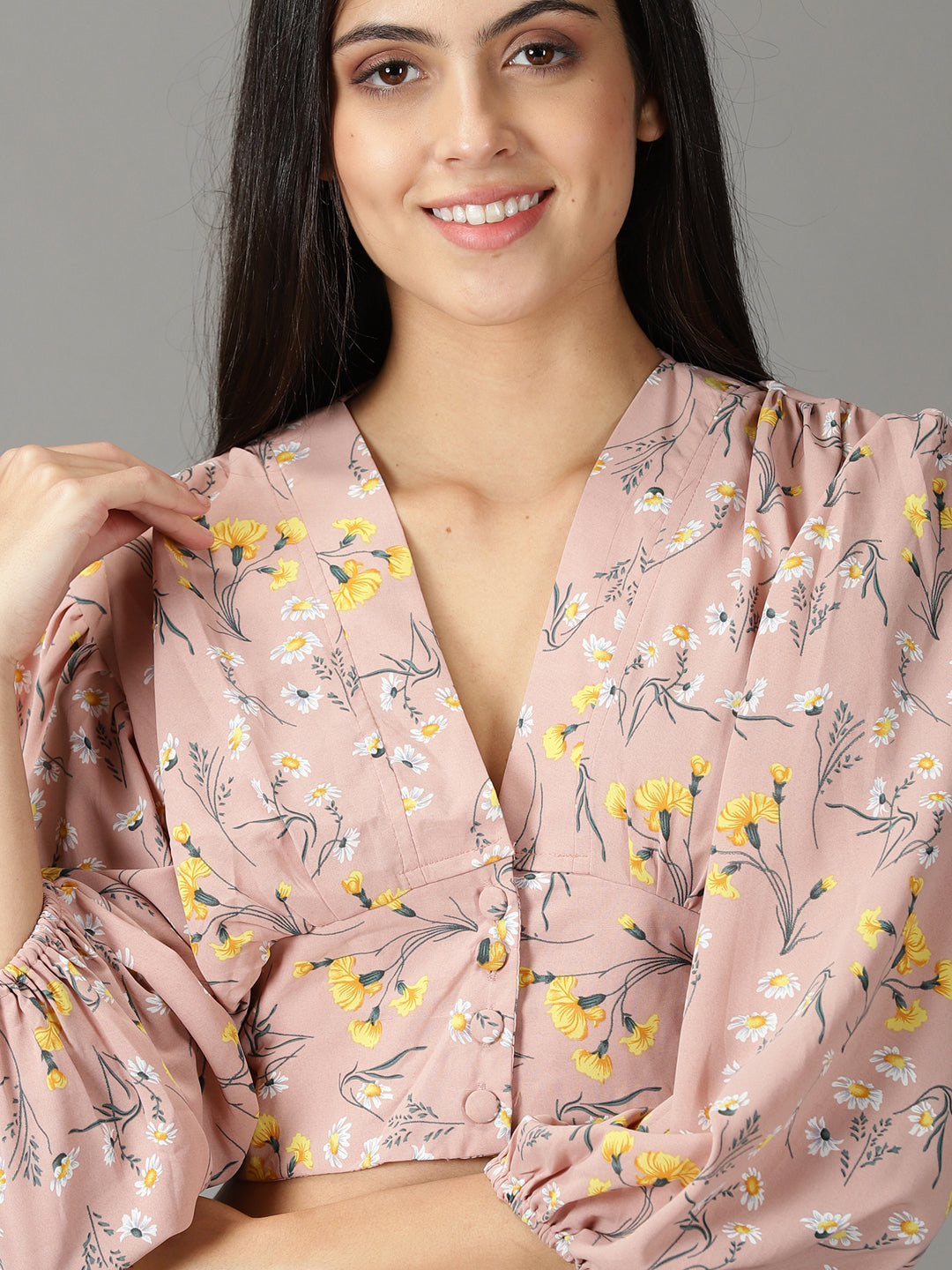 Women's Mauve Floral Print Blouson Crop Top