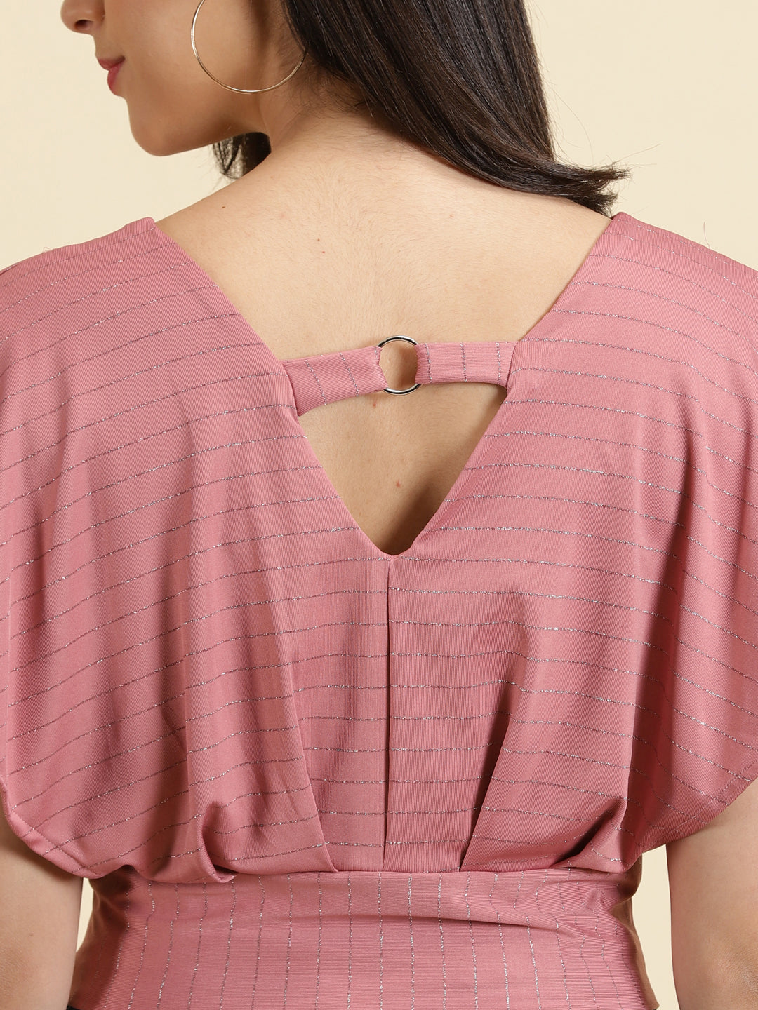 Women's Mauve V-Neck Flared Sleeves Blouson Crop Top