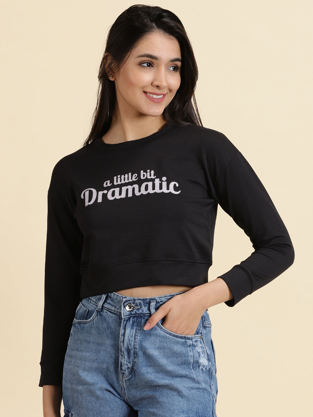 Women's Black Typography Print Crop Top