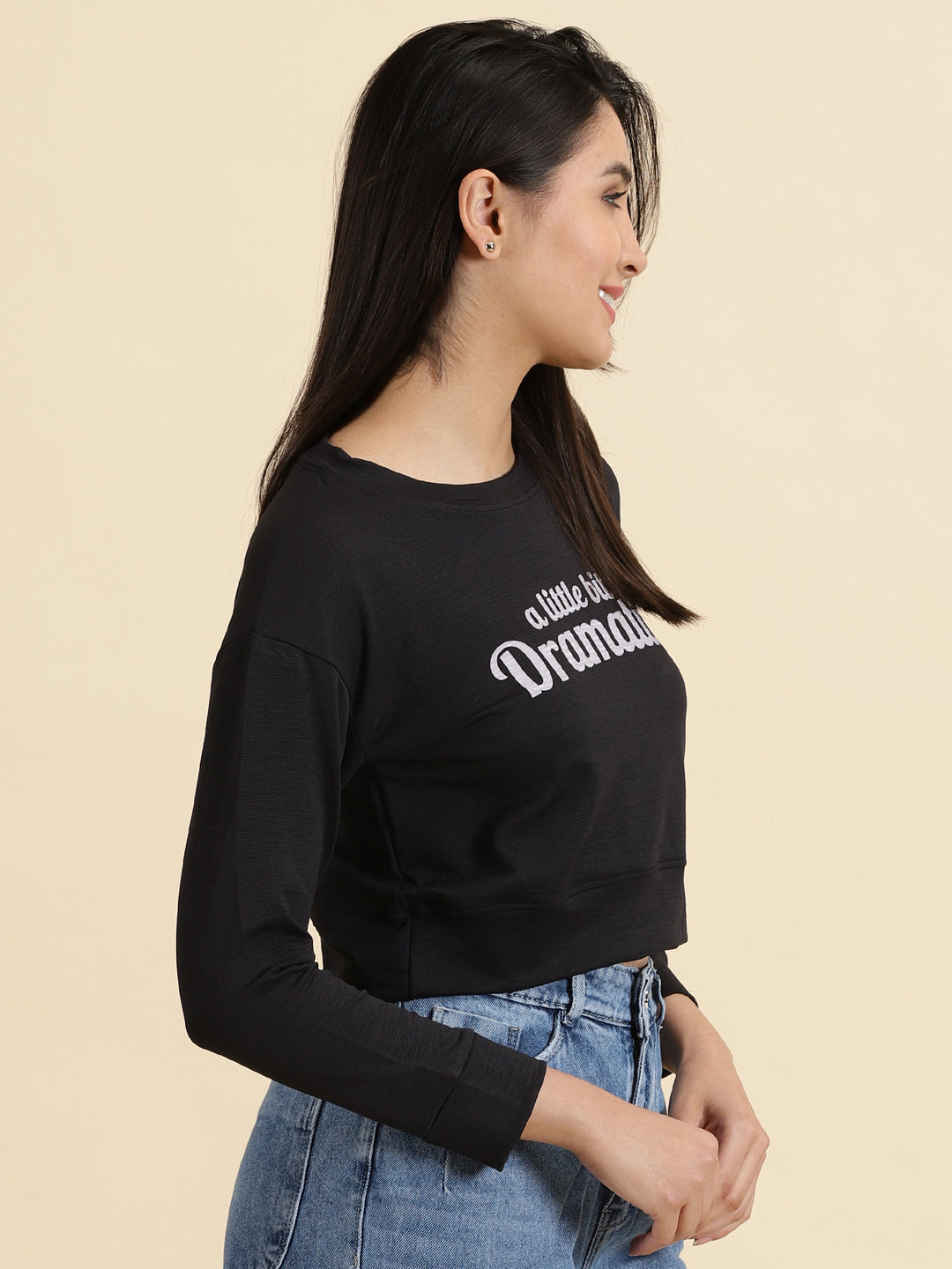 Women's Black Typography Print Crop Top