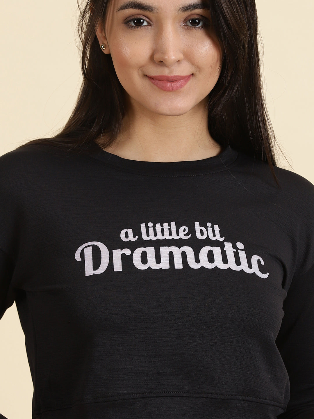 Women's Black Typography Print Crop Top