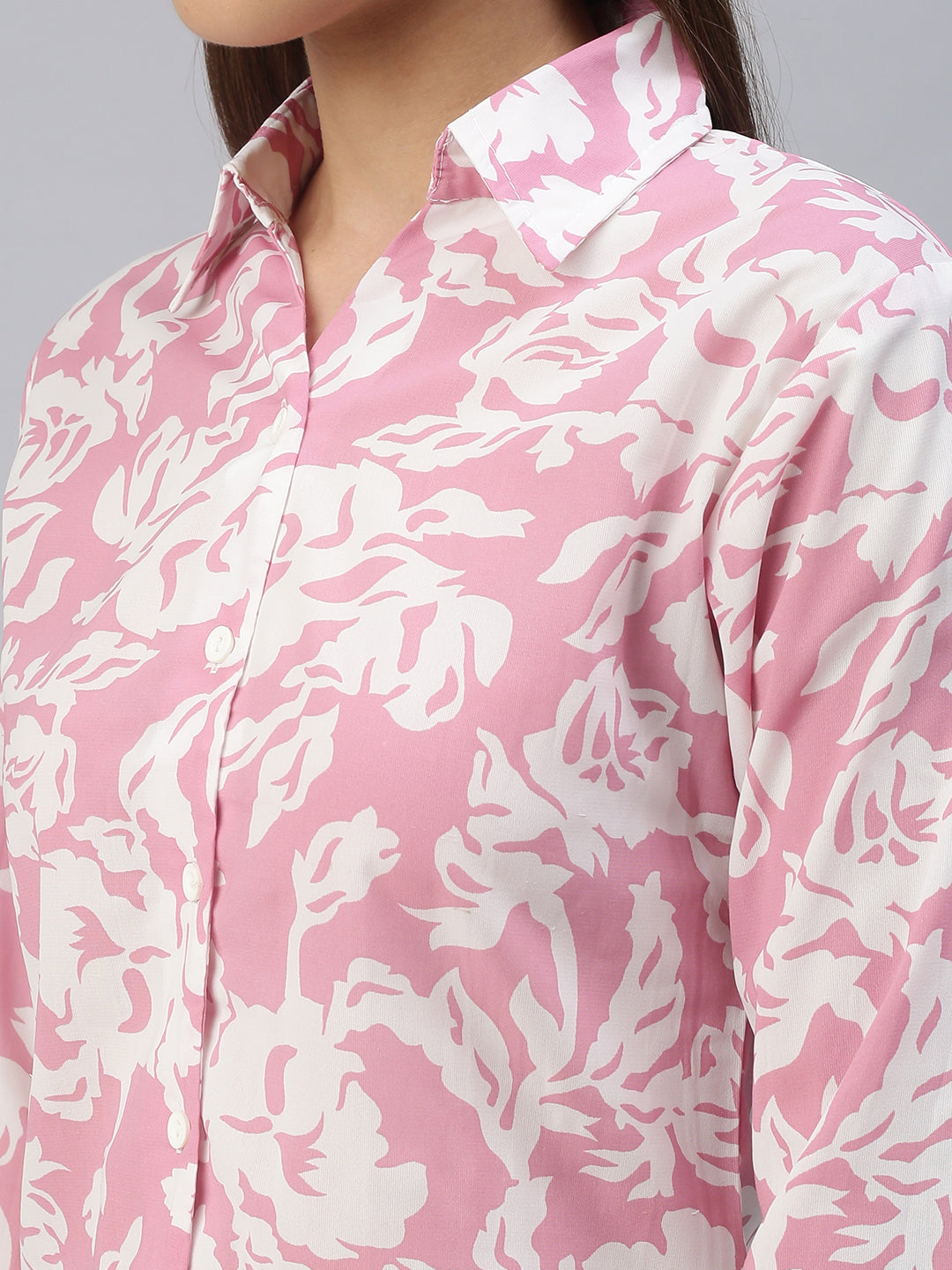 Women's Spread Collar Printed Pink Shirts
