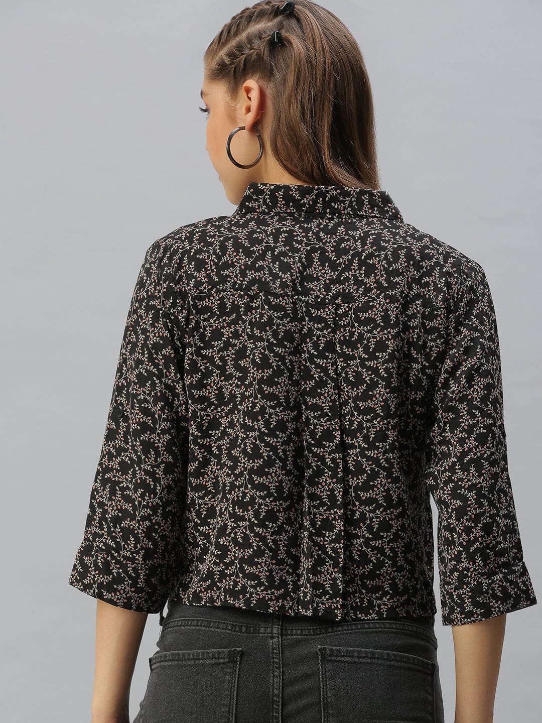 Women's Black Comfort Floral Printed Casual Shirt