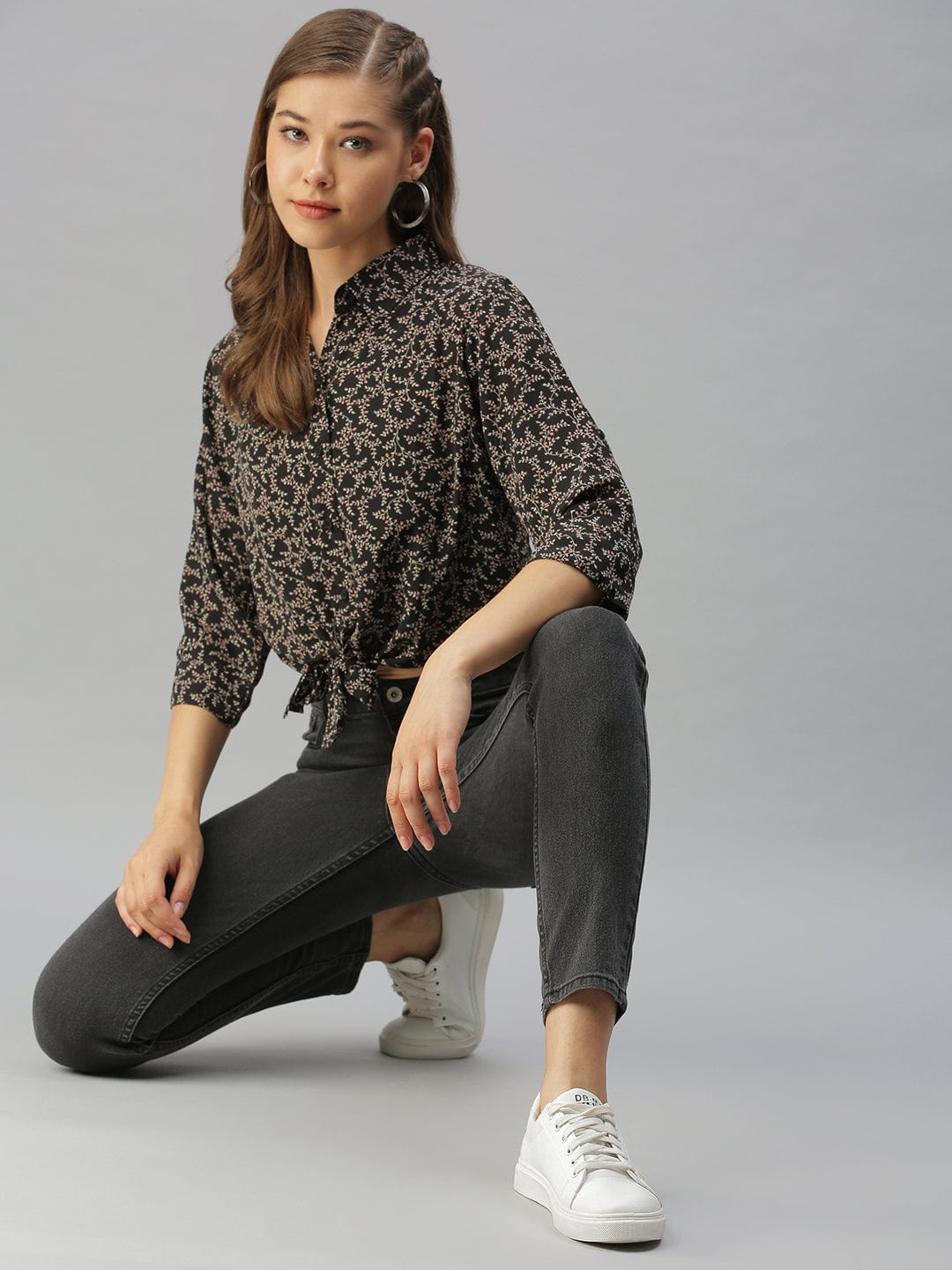 Women's Black Comfort Floral Printed Casual Shirt