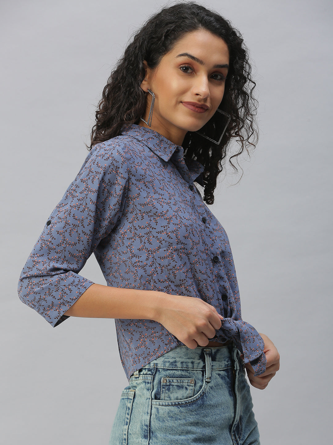 Women's Blue Comfort Floral Printed Casual Shirt