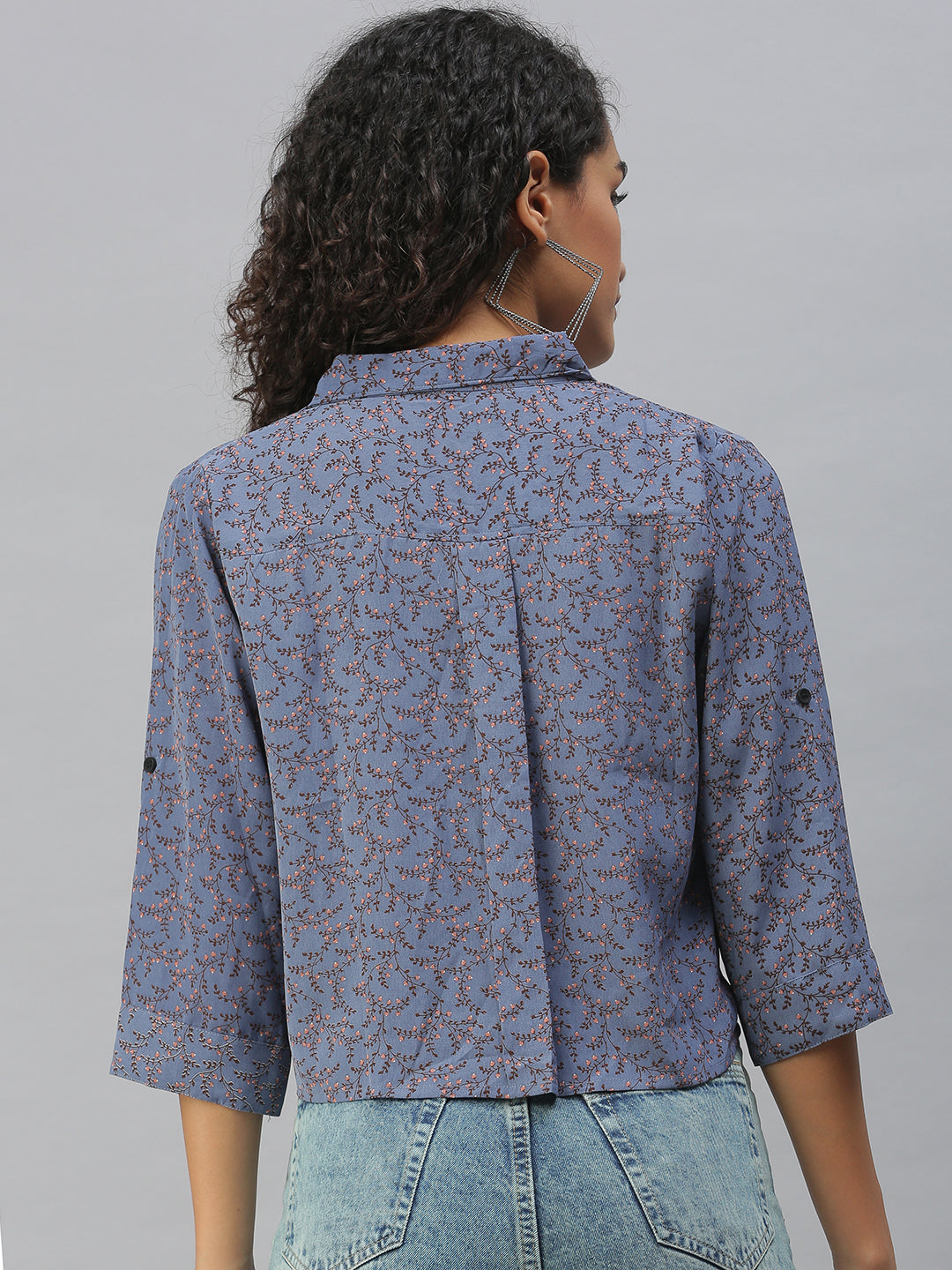 Women's Blue Comfort Floral Printed Casual Shirt
