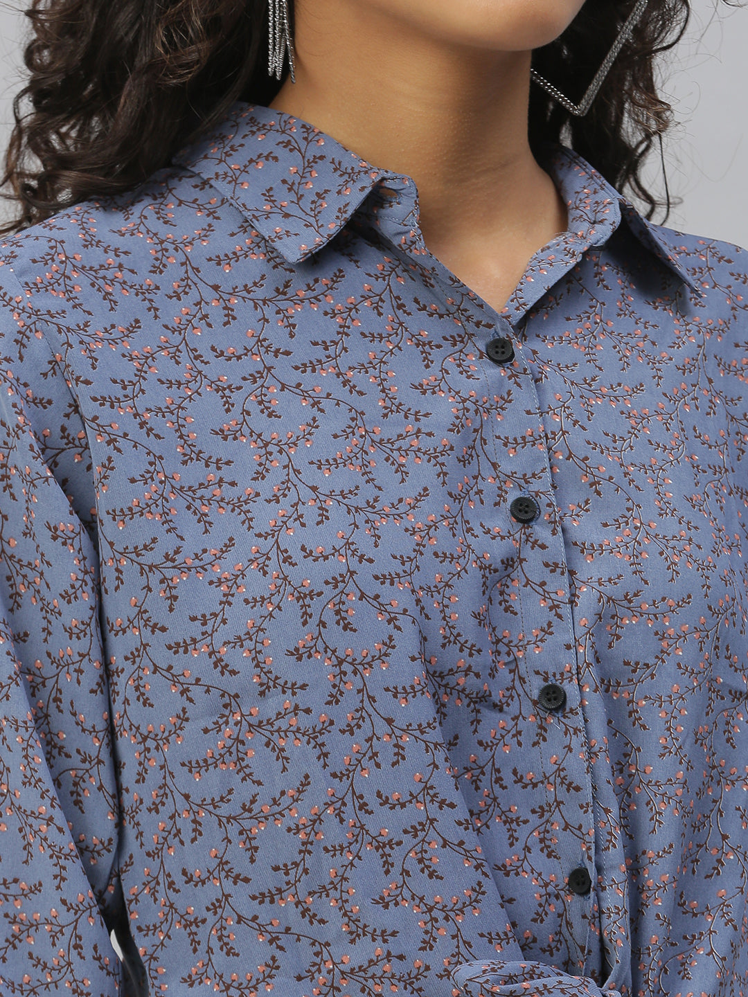 Women's Blue Comfort Floral Printed Casual Shirt