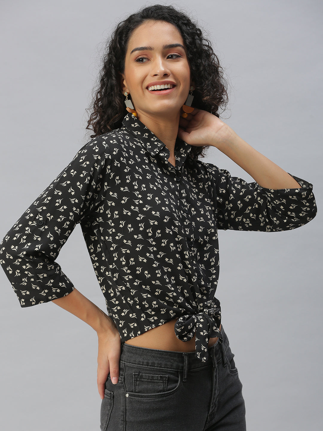 Women's Black Comfort Floral Printed Casual Shirt