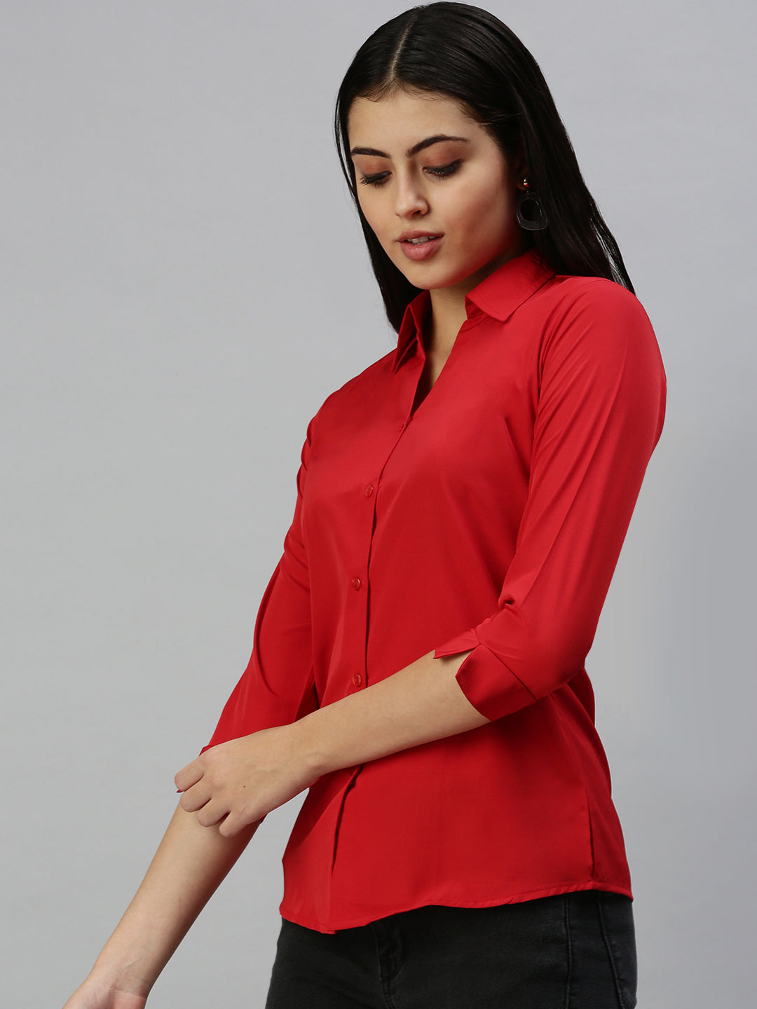 Women's Red Solid Shirt