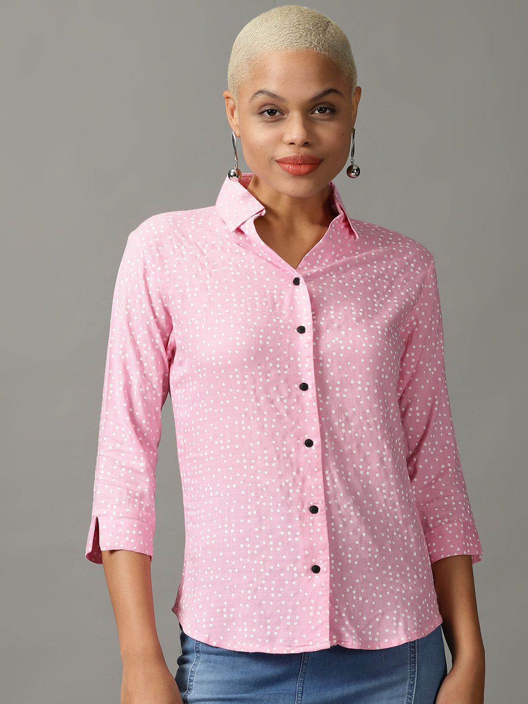 Women's Pink Printed Casual Shirt