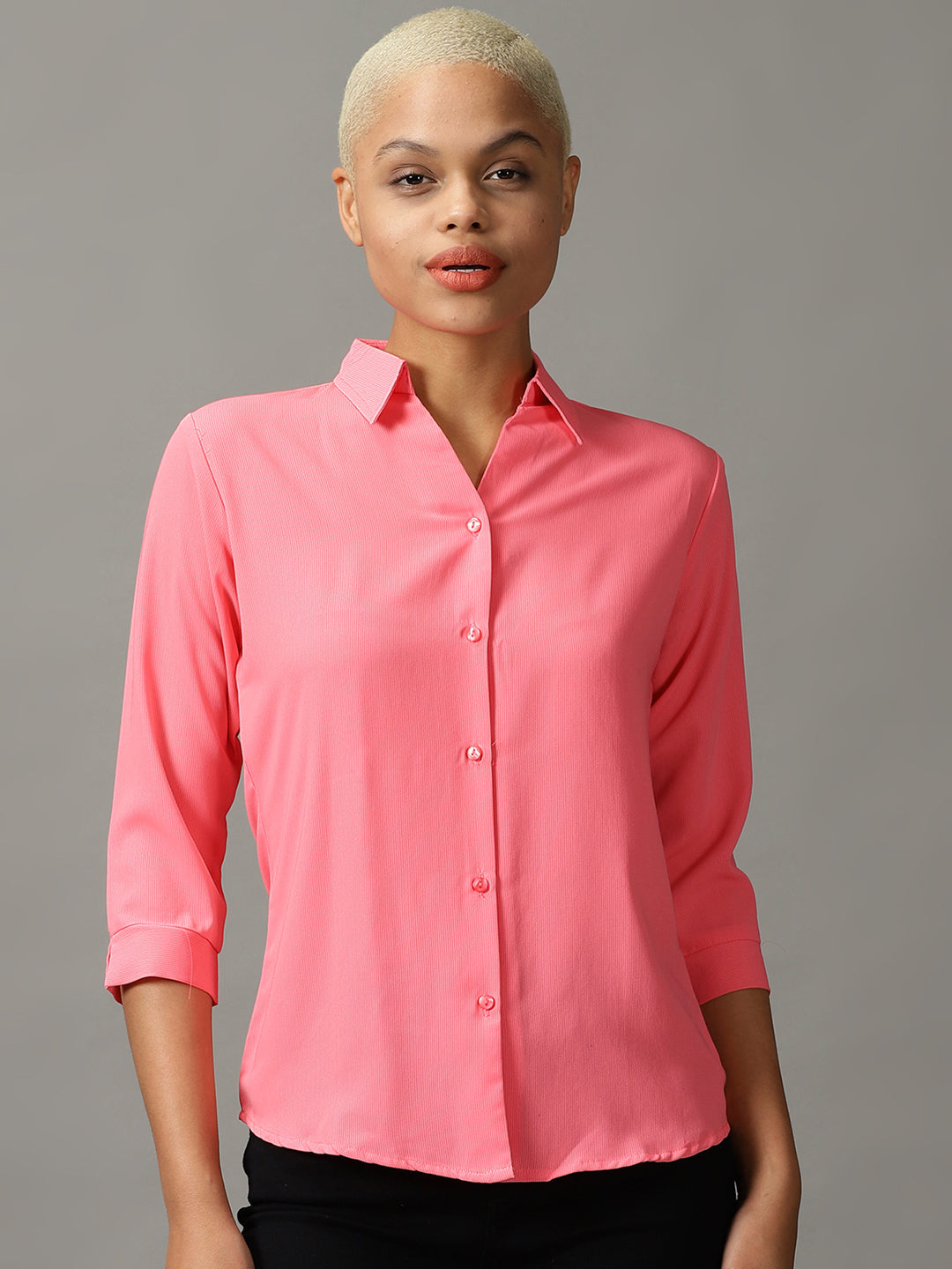 Women's Pink Spread Collar Casual Shirt