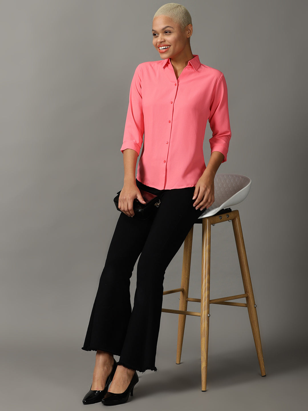 Women's Pink Spread Collar Casual Shirt
