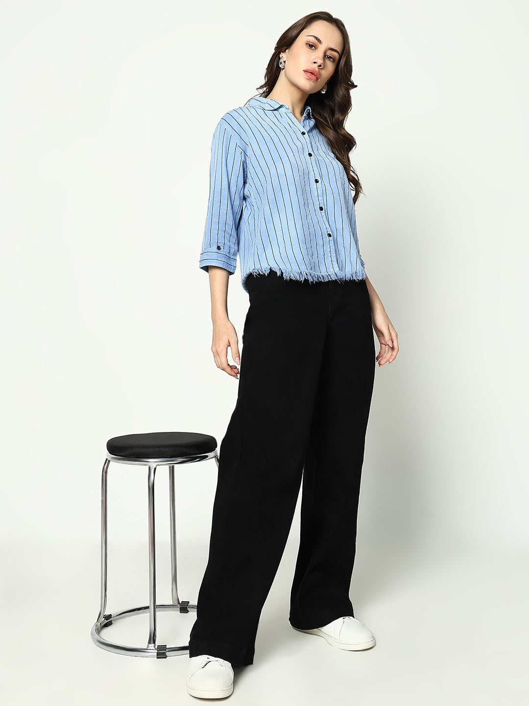 Women's Blue Striped Casual Shirt