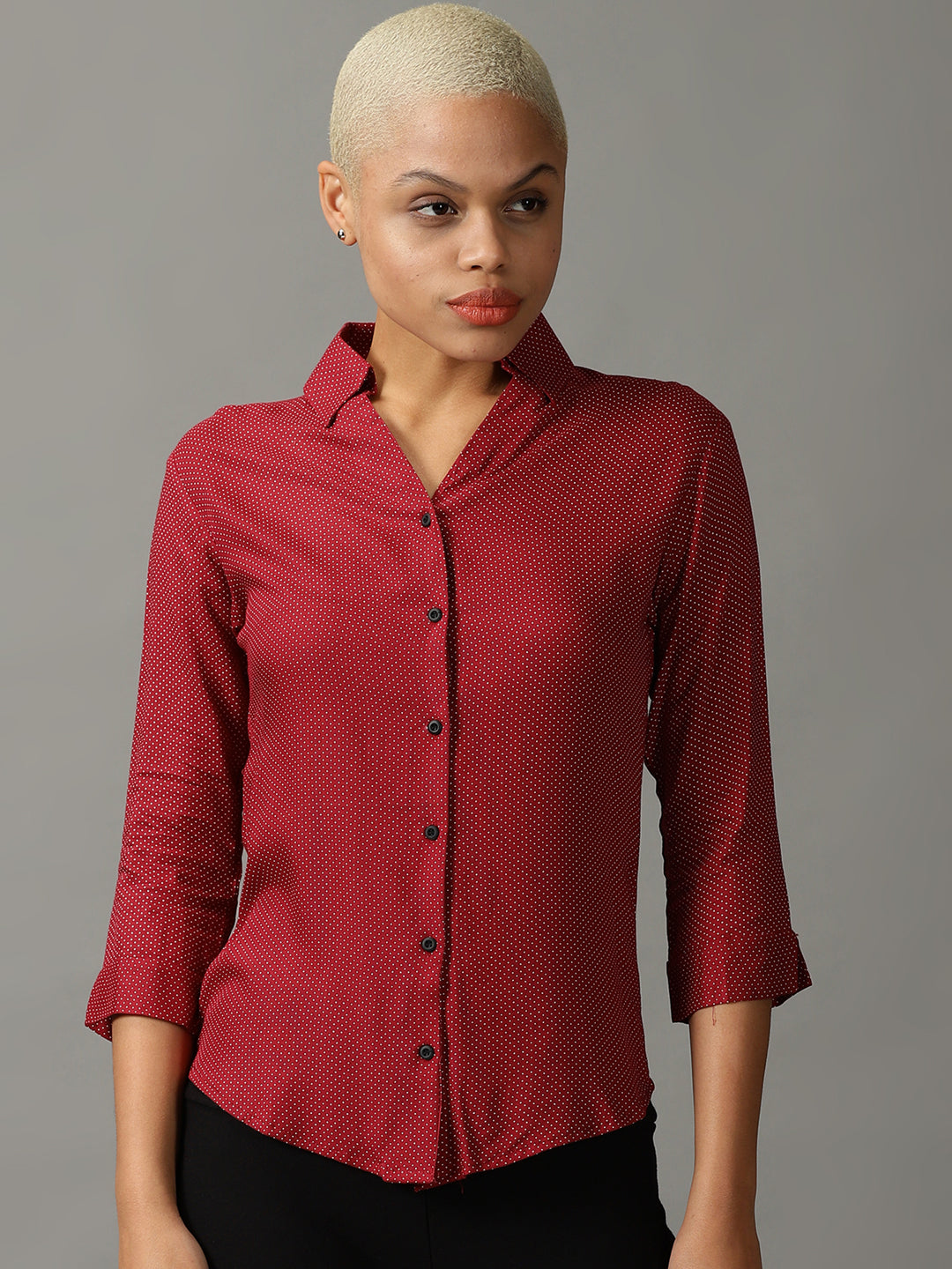 Women's Red Printed Cotton Casual Shirt