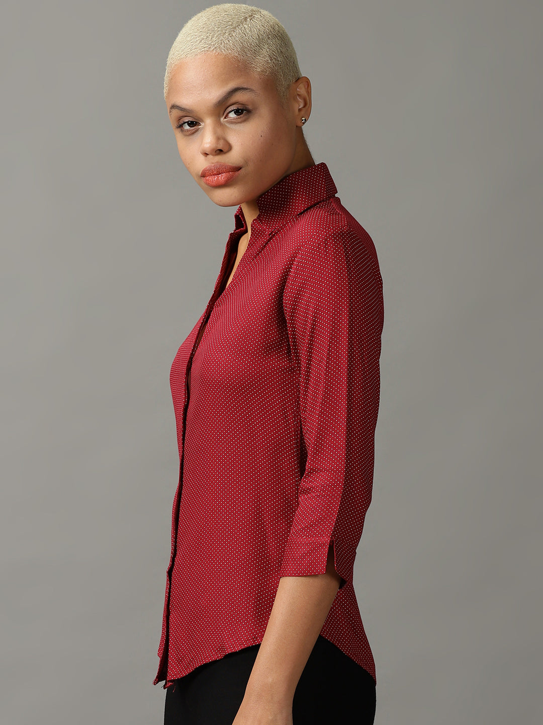 Women's Red Printed Cotton Casual Shirt