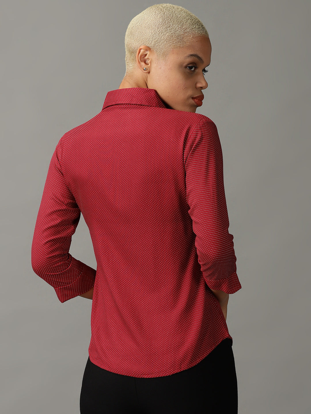 Women's Red Printed Cotton Casual Shirt