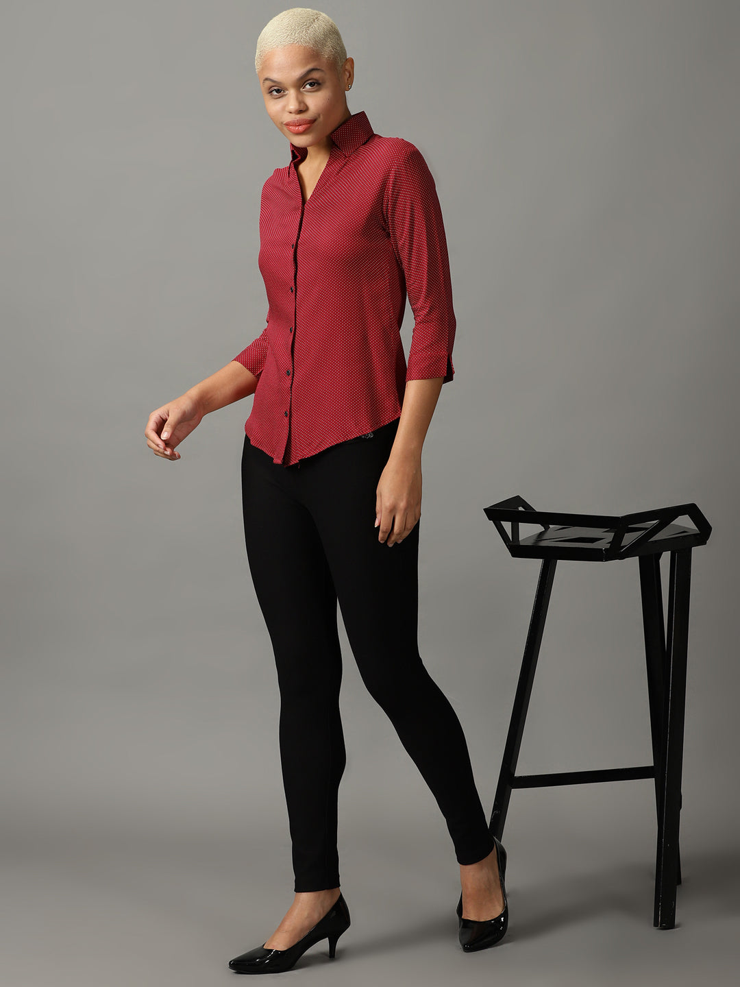 Women's Red Printed Cotton Casual Shirt