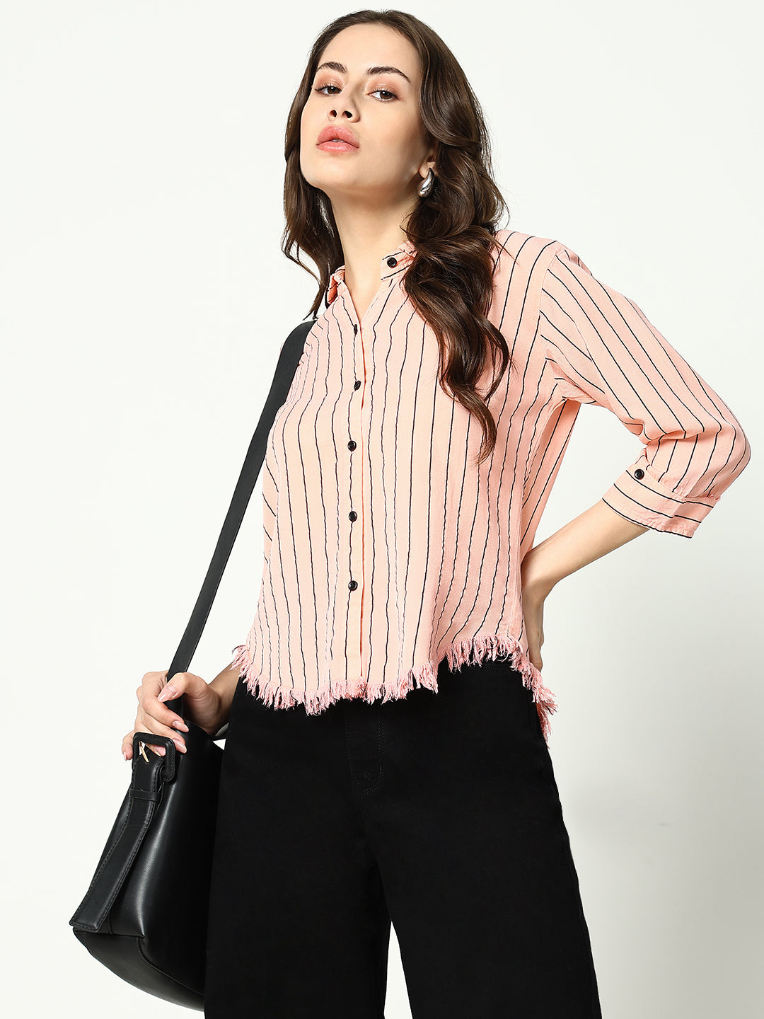 Women's Peach Striped Casual Shirt