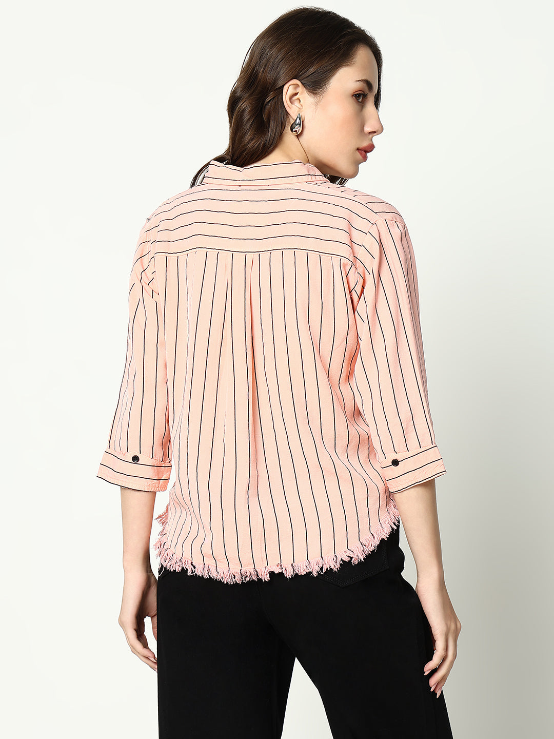 Women's Peach Striped Casual Shirt