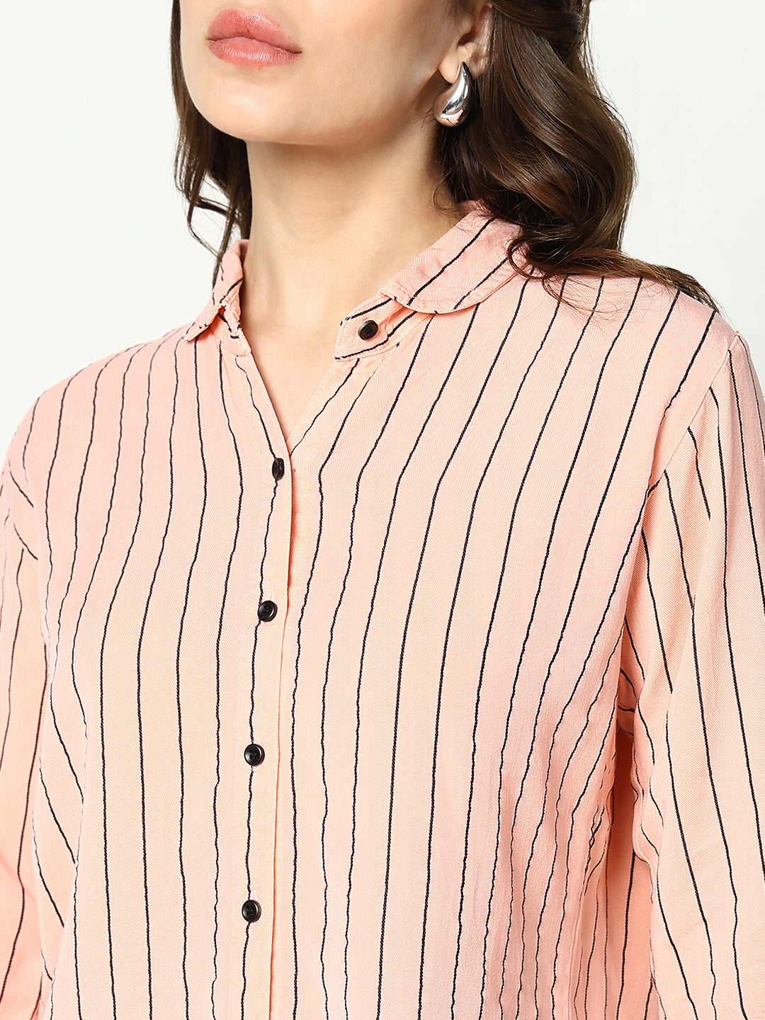 Women's Peach Striped Casual Shirt