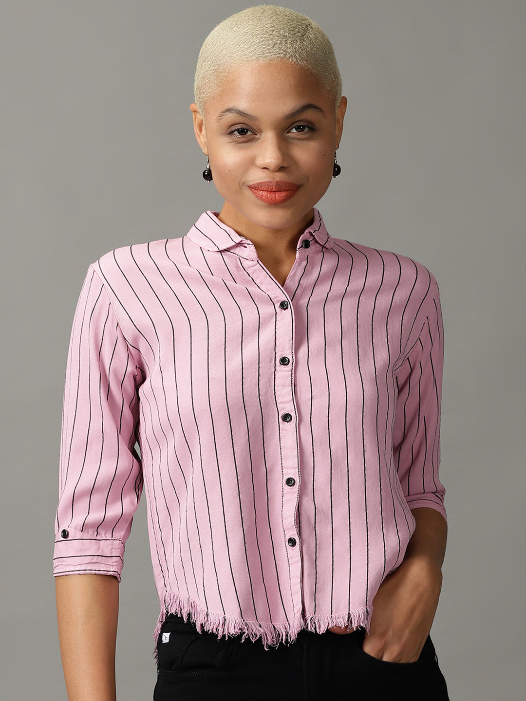 Women's Pink Striped Casual Shirt