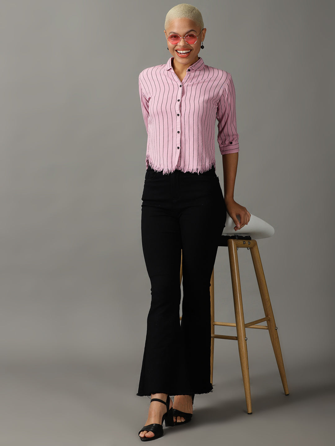 Women's Pink Striped Casual Shirt