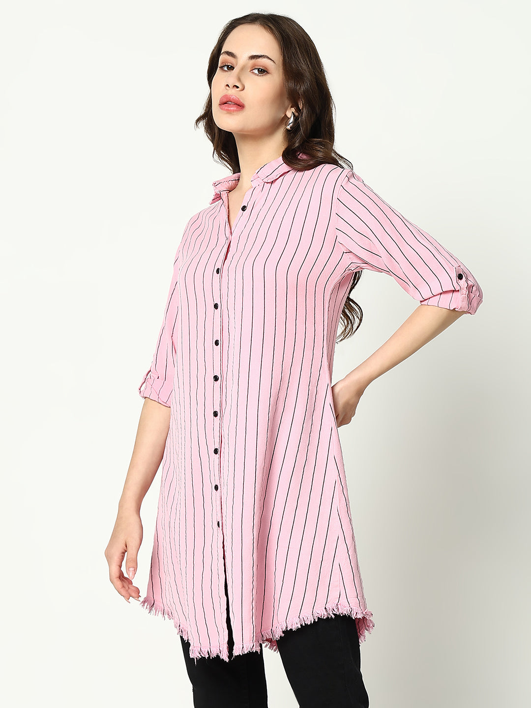 Women's Pink Striped Casual Shirt