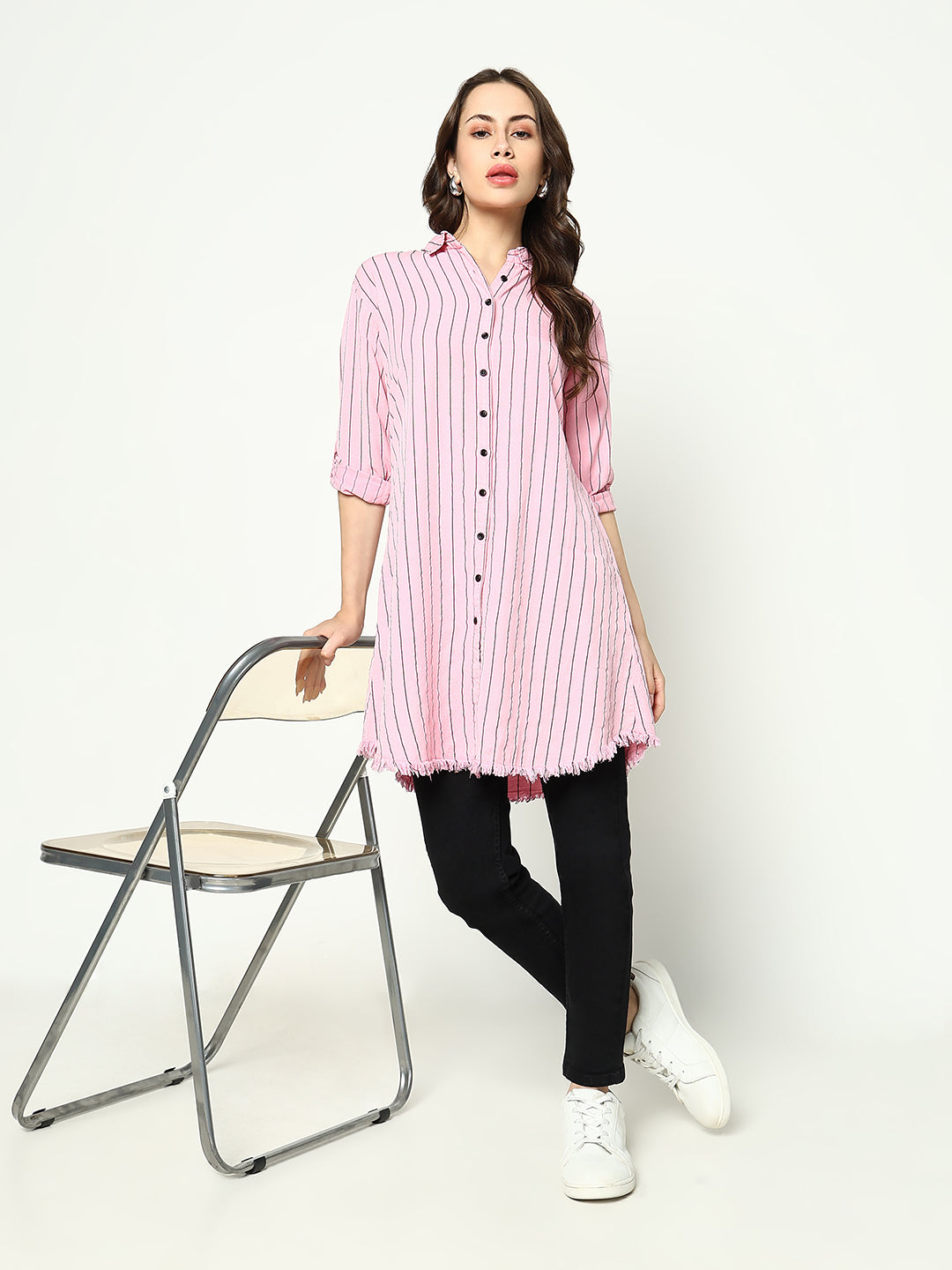 Women's Pink Striped Casual Shirt