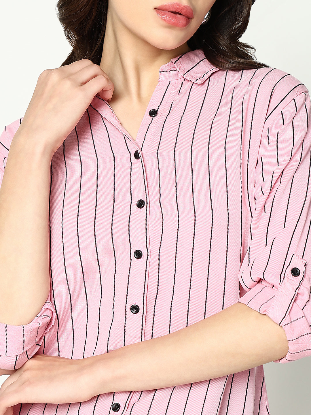 Women's Pink Striped Casual Shirt